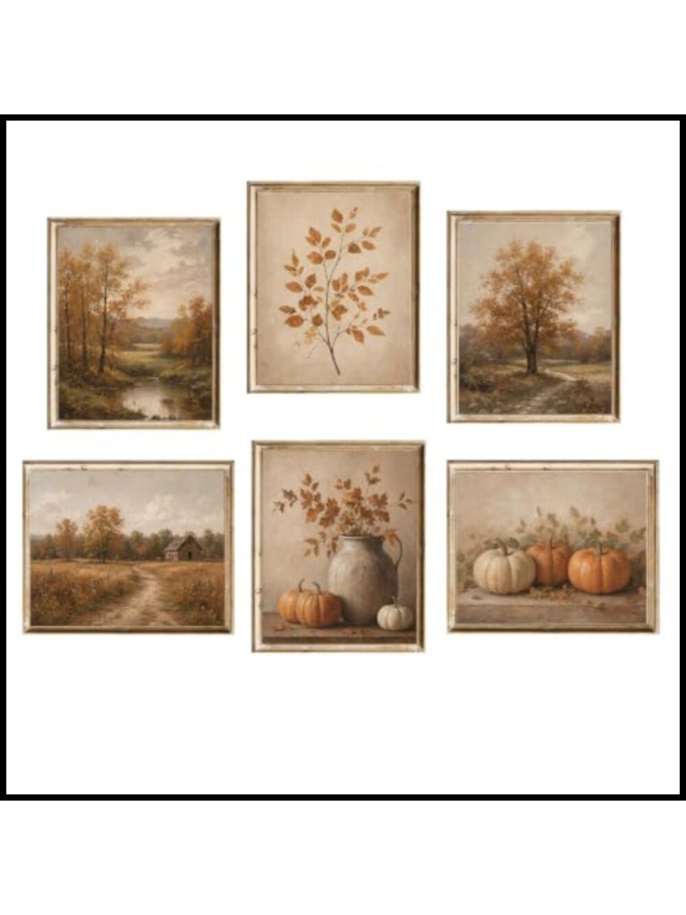 Vintage Fall Wall Art Prints Set 8x10 Unframed Pumpkin Farmhouse Decor